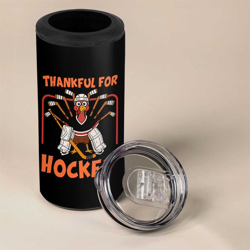 Thankful For Hockey 4 in 1 Can Cooler Tumbler Funny Turkey Ice Hockey Player Gift - Wonder Print Shop