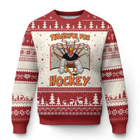 Thankful For Hockey Ugly Christmas Sweater Funny Turkey Ice Hockey Player Gift - Wonder Print Shop