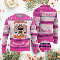 Thankful For Hockey Ugly Christmas Sweater Funny Turkey Ice Hockey Player Gift - Wonder Print Shop