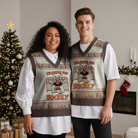 Thankful For Hockey V-Neck Knit Sweater Vest Funny Turkey Ice Hockey Player Gift - Wonder Print Shop