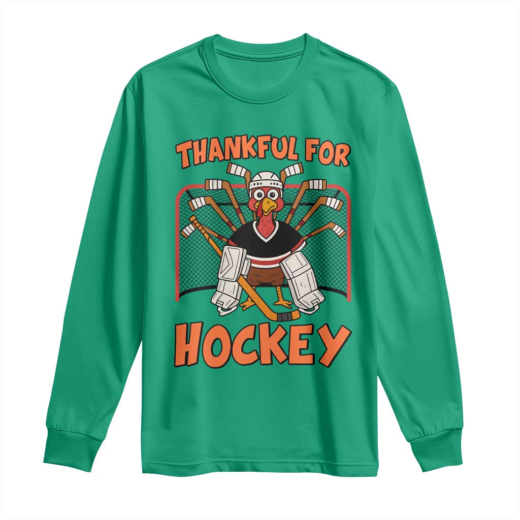 Thankful For Hockey Long Sleeve Shirt Funny Turkey Ice Hockey Player Gift - Wonder Print Shop