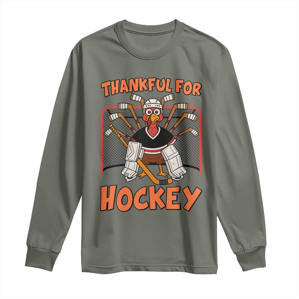 Thankful For Hockey Long Sleeve Shirt Funny Turkey Ice Hockey Player Gift - Wonder Print Shop