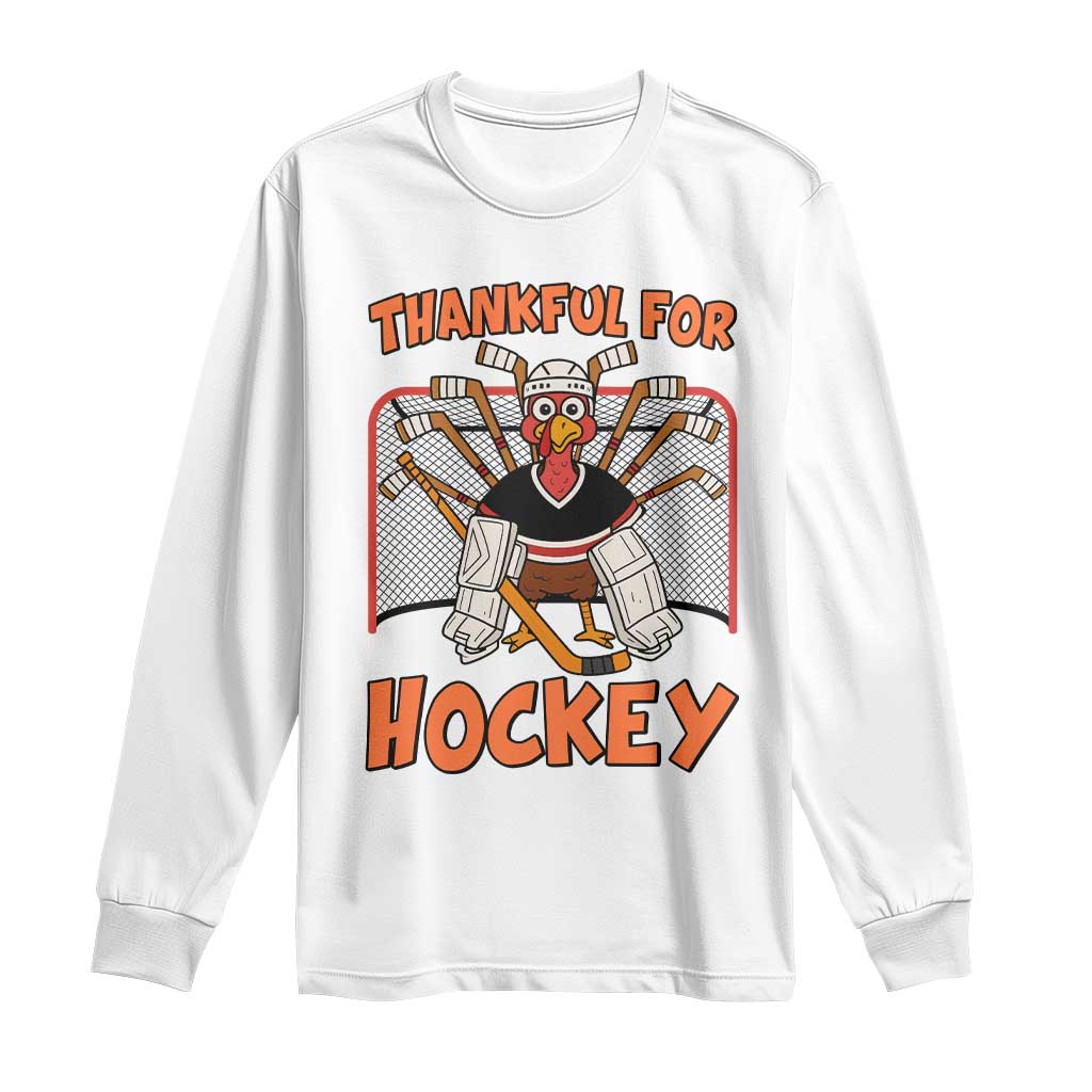 Thankful For Hockey Long Sleeve Shirt Funny Turkey Ice Hockey Player Gift - Wonder Print Shop