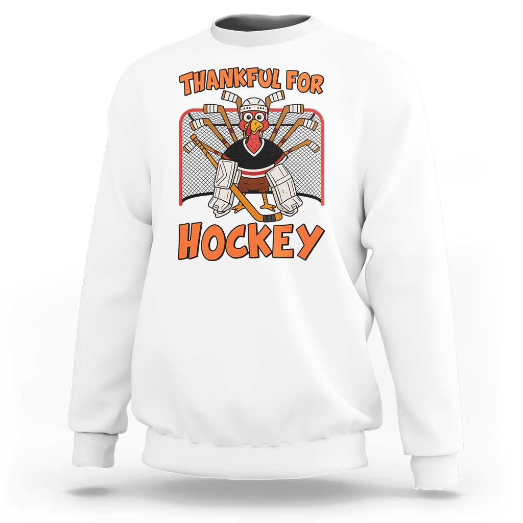 Thankful For Hockey Sweatshirt Funny Turkey Ice Hockey Player Gift - Wonder Print Shop