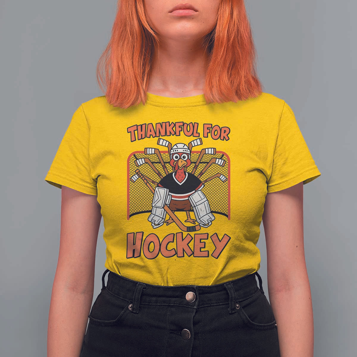 Thankful For Hockey T Shirt For Women Funny Turkey Ice Hockey Player Gift - Wonder Print Shop