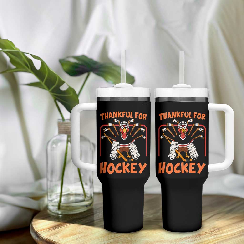 Thankful For Hockey Tumbler With Handle Funny Turkey Ice Hockey Player Gift - Wonder Print Shop