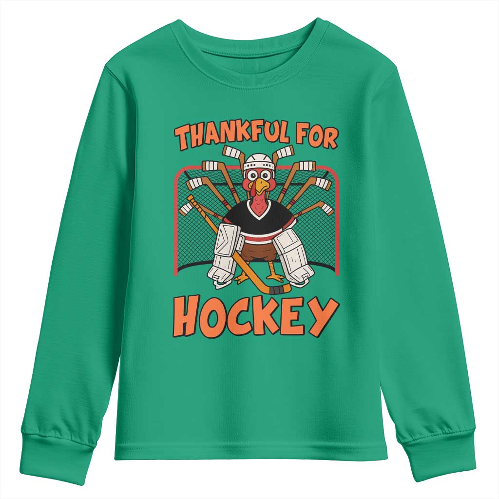 Thankful For Hockey Youth Sweatshirt Funny Turkey Ice Hockey Player Gift - Wonder Print Shop
