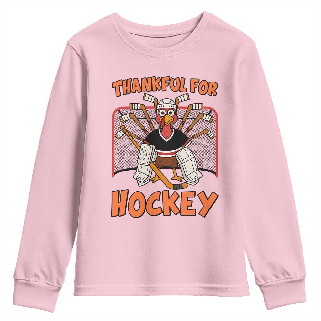 Thankful For Hockey Youth Sweatshirt Funny Turkey Ice Hockey Player Gift - Wonder Print Shop