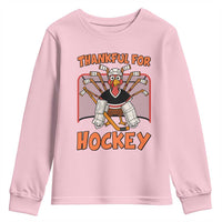 Thankful For Hockey Youth Sweatshirt Funny Turkey Ice Hockey Player Gift - Wonder Print Shop