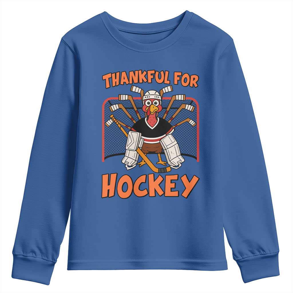 Thankful For Hockey Youth Sweatshirt Funny Turkey Ice Hockey Player Gift - Wonder Print Shop