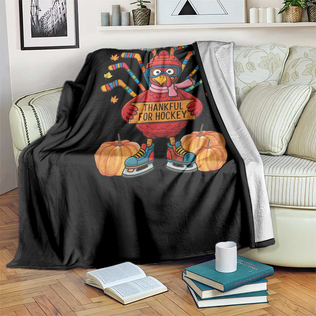 Funny Turkey Ice Hockey Gift Throw Blanket Thankful For Hockey - Wonder Print Shop