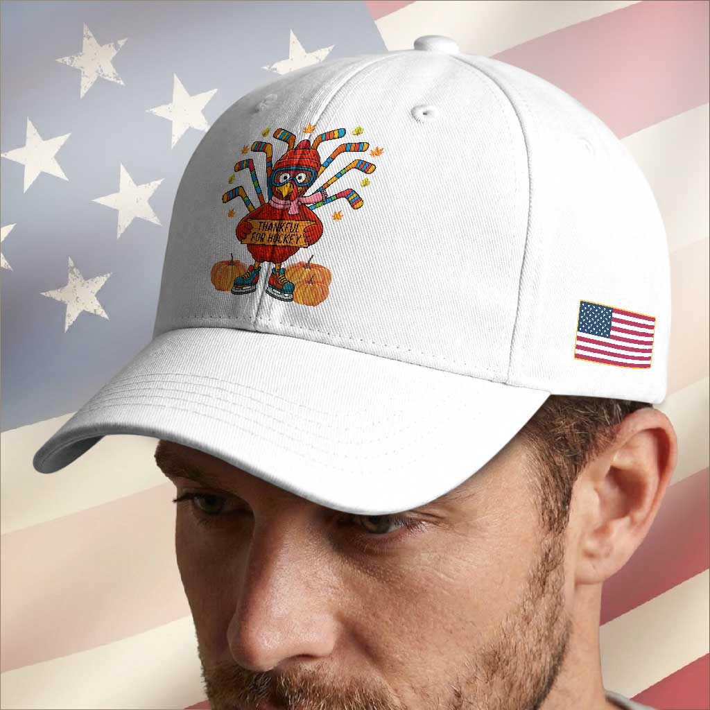 Funny Turkey Ice Hockey Gift Baseball Cap Thankful For Hockey