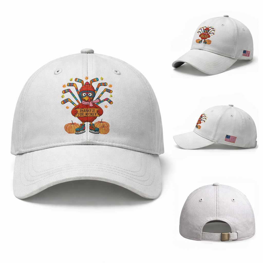 Funny Turkey Ice Hockey Gift Baseball Cap Thankful For Hockey