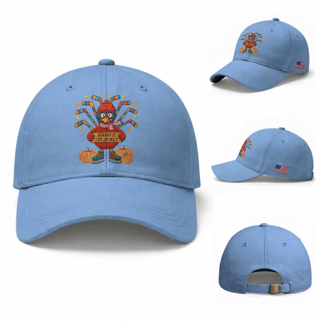 Funny Turkey Ice Hockey Gift Baseball Cap Thankful For Hockey
