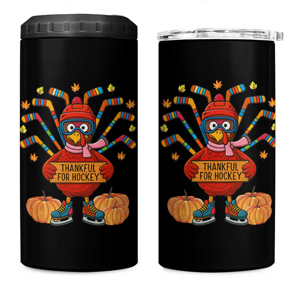 Funny Turkey Ice Hockey Gift 4 in 1 Can Cooler Tumbler Thankful For Hockey - Wonder Print Shop