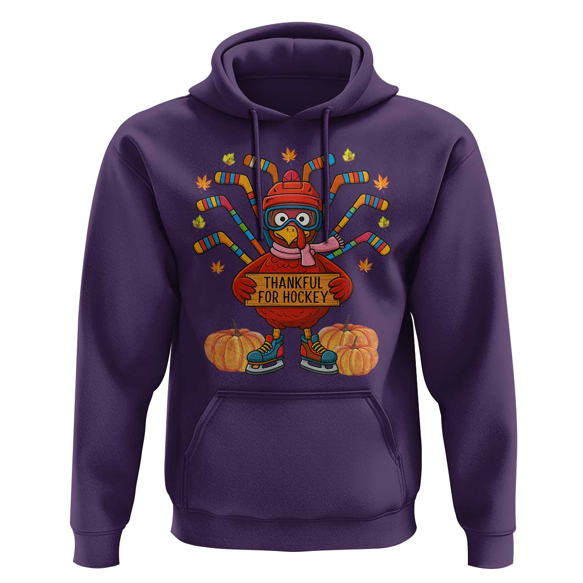 Funny Turkey Ice Hockey Gift Hoodie Thankful For Hockey - Wonder Print Shop