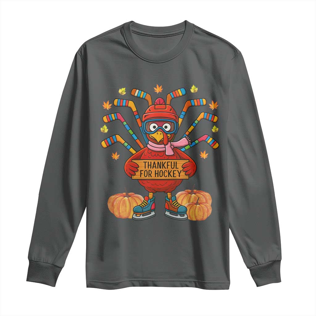 Funny Turkey Ice Hockey Gift Long Sleeve Shirt Thankful For Hockey - Wonder Print Shop