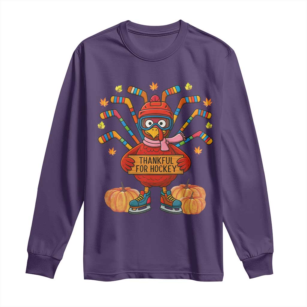 Funny Turkey Ice Hockey Gift Long Sleeve Shirt Thankful For Hockey - Wonder Print Shop