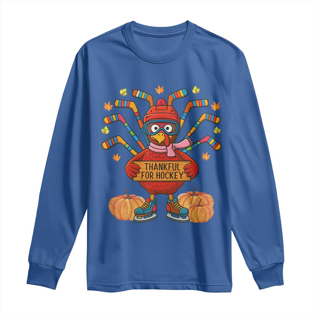 Funny Turkey Ice Hockey Gift Long Sleeve Shirt Thankful For Hockey - Wonder Print Shop