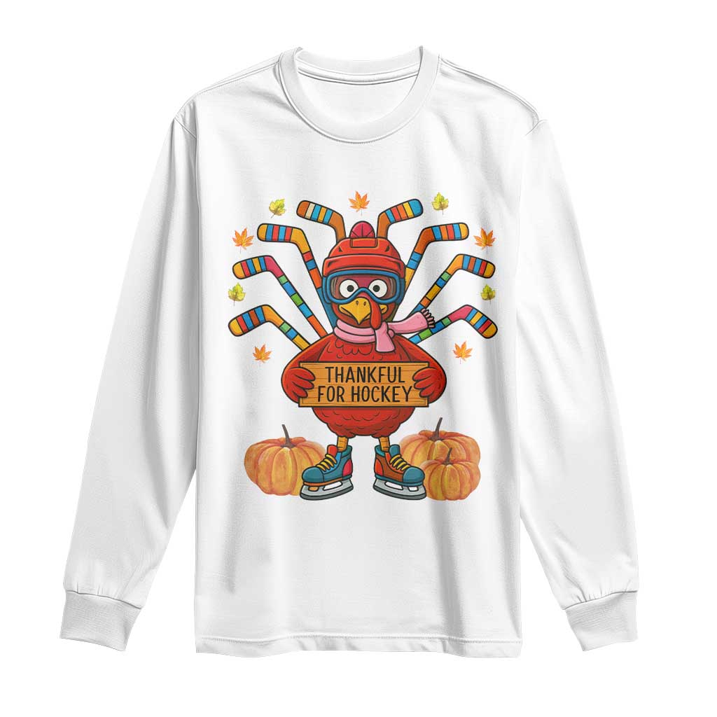 Funny Turkey Ice Hockey Gift Long Sleeve Shirt Thankful For Hockey - Wonder Print Shop