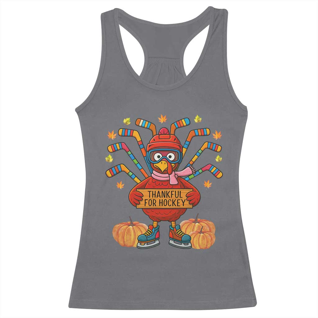 Funny Turkey Ice Hockey Gift Racerback Tank Top Thankful For Hockey - Wonder Print Shop
