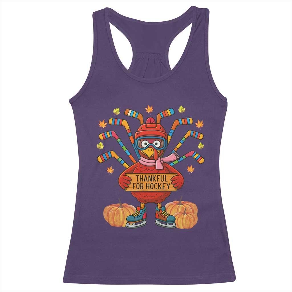 Funny Turkey Ice Hockey Gift Racerback Tank Top Thankful For Hockey - Wonder Print Shop
