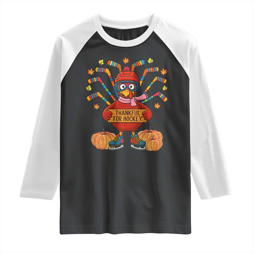 Funny Turkey Ice Hockey Gift Raglan Shirt Thankful For Hockey - Wonder Print Shop