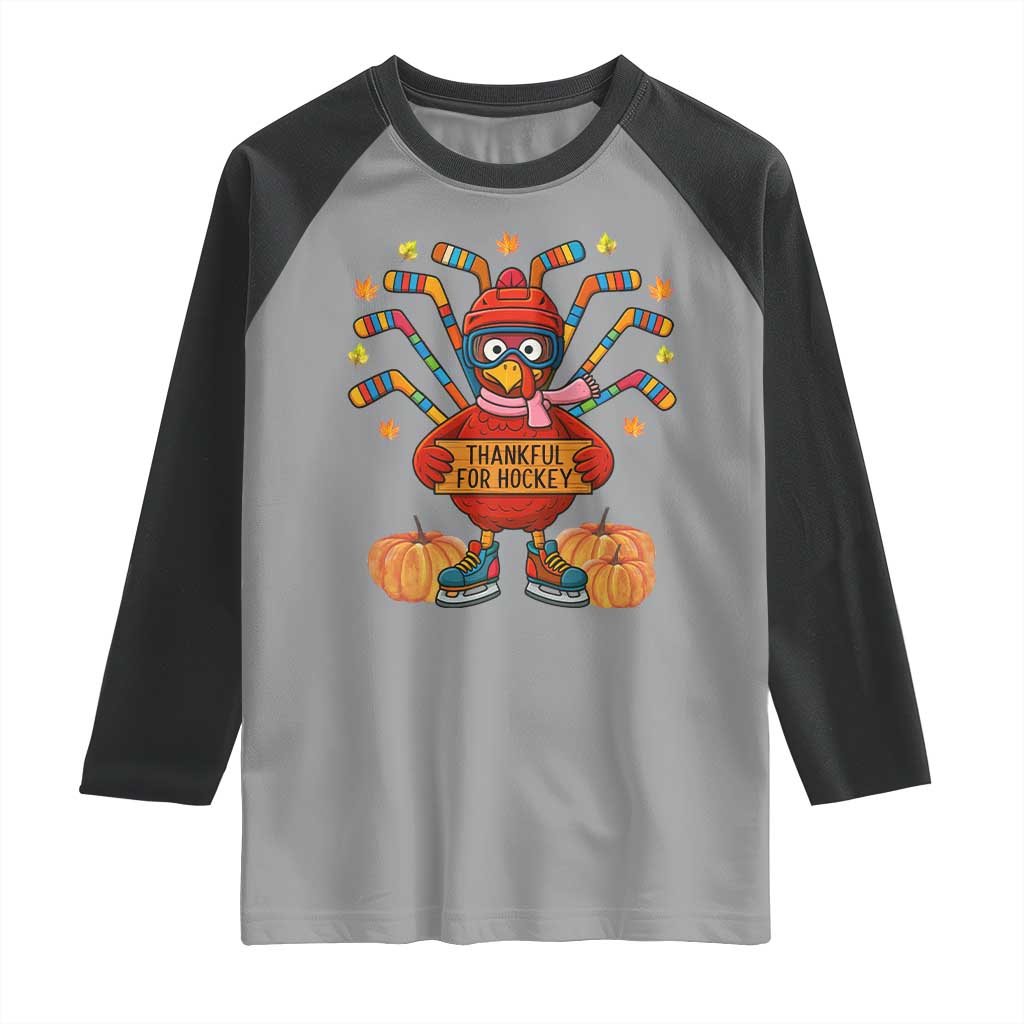 Funny Turkey Ice Hockey Gift Raglan Shirt Thankful For Hockey - Wonder Print Shop