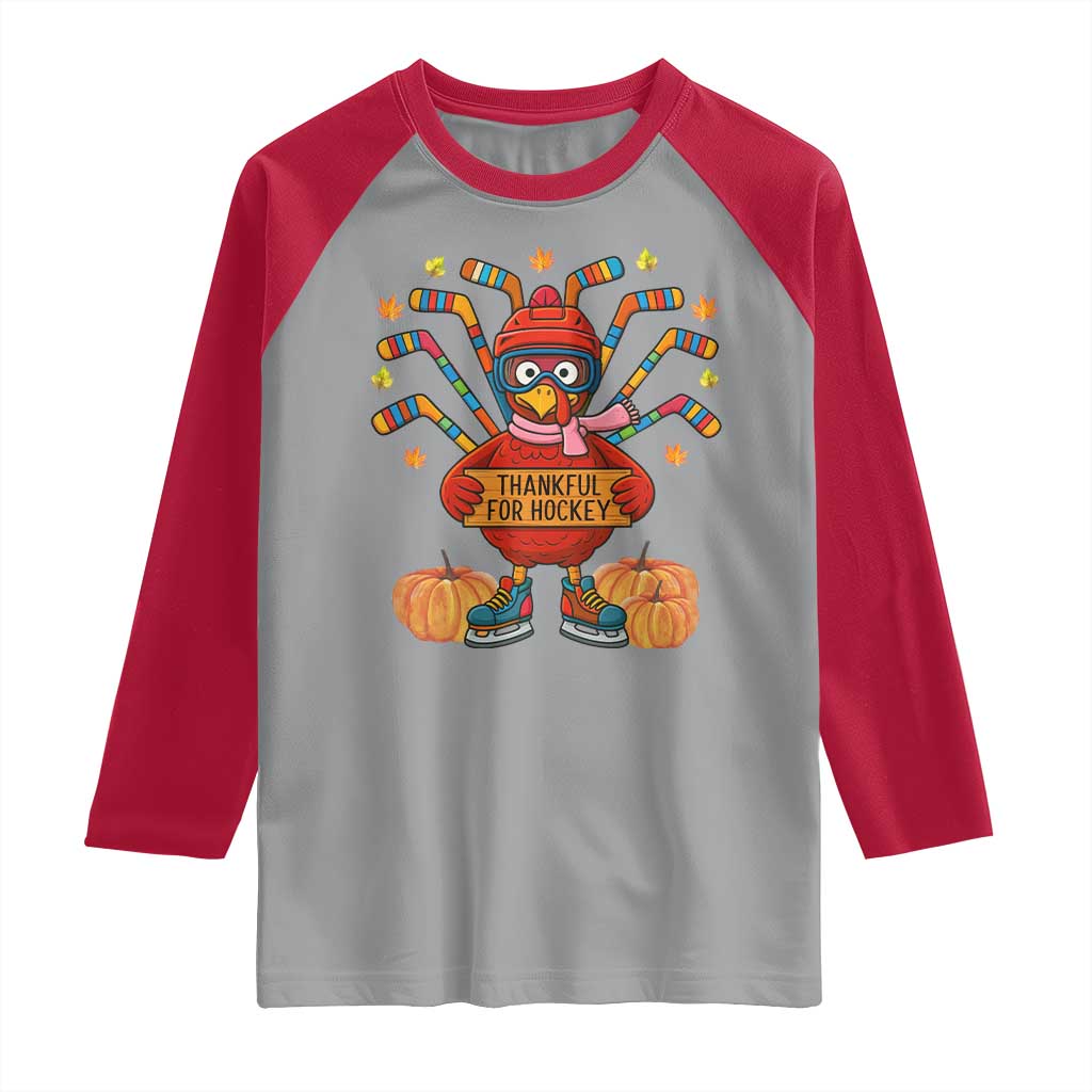 Funny Turkey Ice Hockey Gift Raglan Shirt Thankful For Hockey - Wonder Print Shop