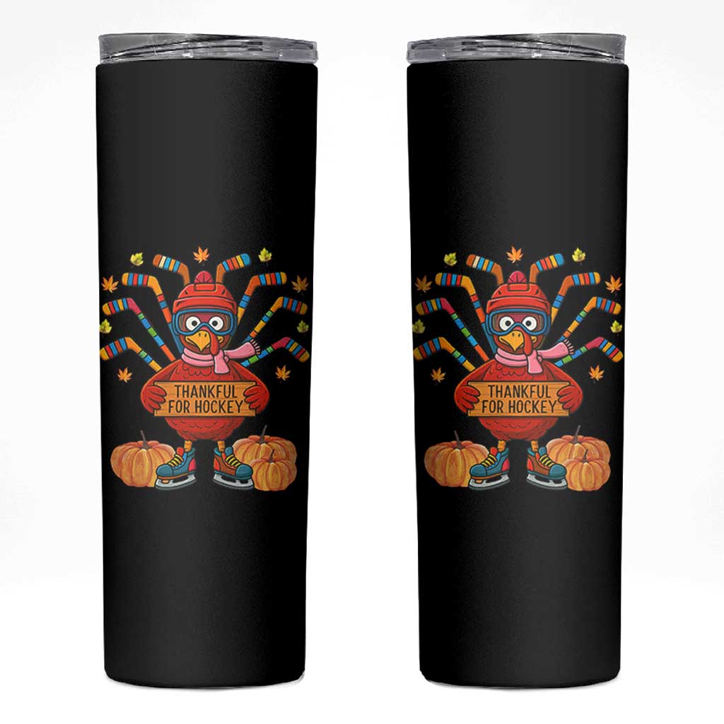 Funny Turkey Ice Hockey Gift Skinny Tumbler Thankful For Hockey - Wonder Print Shop