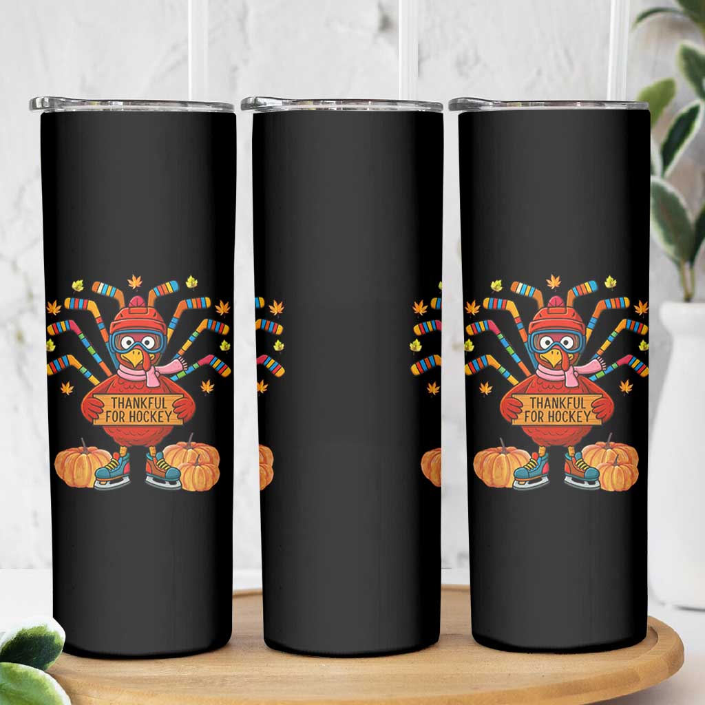 Funny Turkey Ice Hockey Gift Skinny Tumbler Thankful For Hockey - Wonder Print Shop