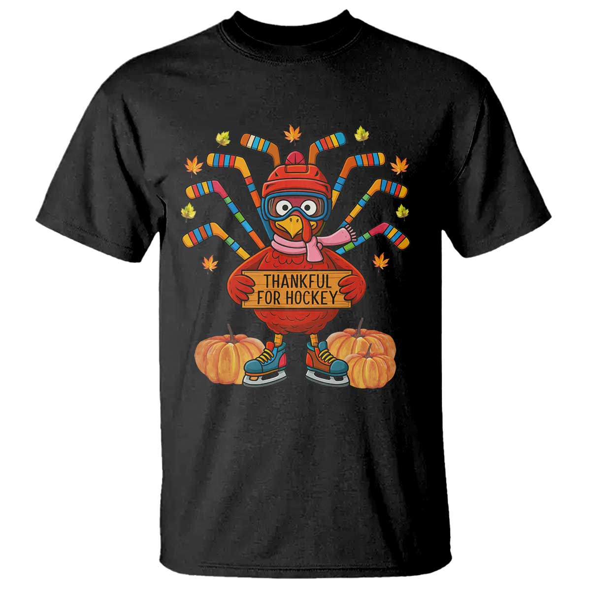 Funny Turkey Ice Hockey Gift T Shirt Thankful For Hockey - Wonder Print Shop