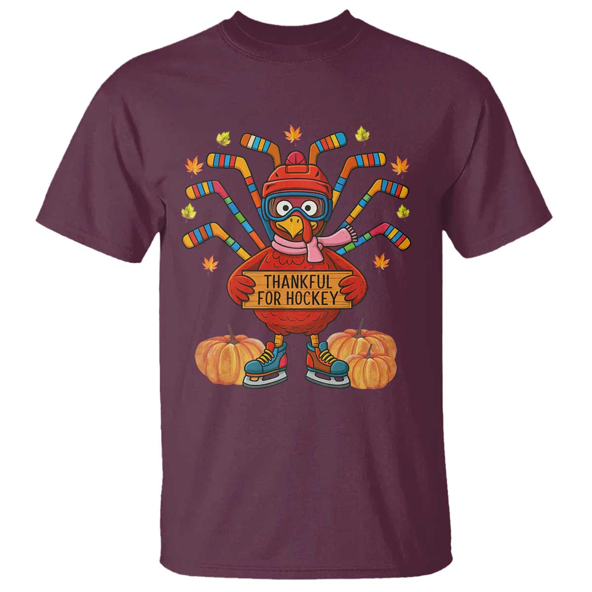 Funny Turkey Ice Hockey Gift T Shirt Thankful For Hockey - Wonder Print Shop