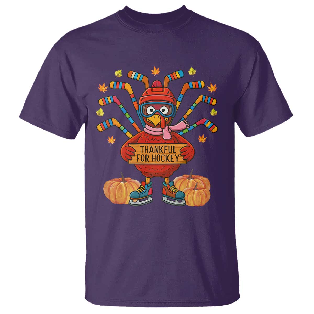 Funny Turkey Ice Hockey Gift T Shirt Thankful For Hockey - Wonder Print Shop