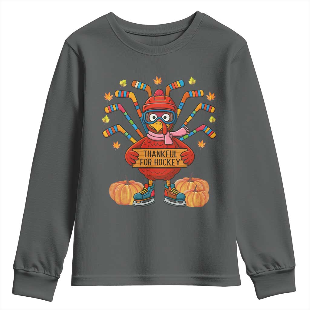 Funny Turkey Ice Hockey Gift Youth Sweatshirt Thankful For Hockey - Wonder Print Shop