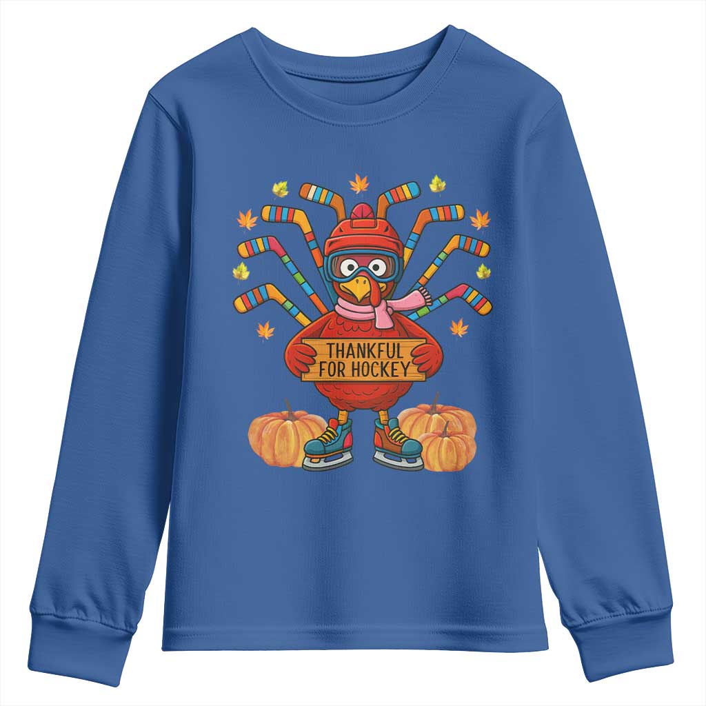 Funny Turkey Ice Hockey Gift Youth Sweatshirt Thankful For Hockey - Wonder Print Shop