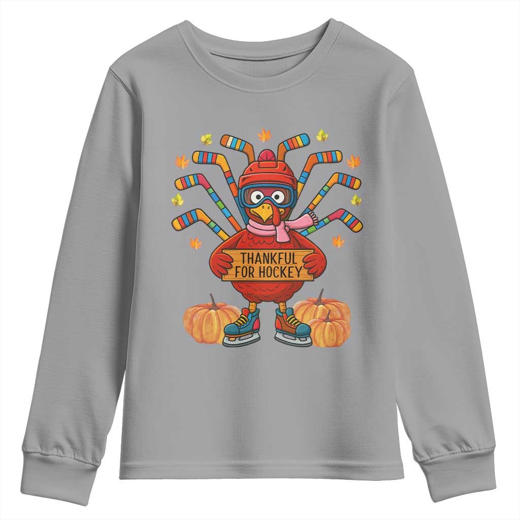 Funny Turkey Ice Hockey Gift Youth Sweatshirt Thankful For Hockey - Wonder Print Shop
