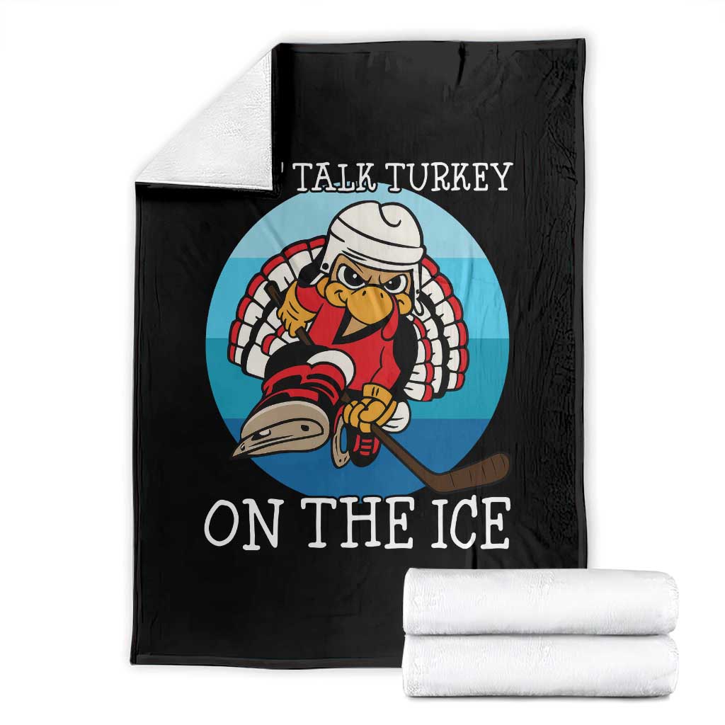 Lets Talk Turkey On The Ice Throw Blanket Retro Ocean Blue Ice Hockey Gift - Wonder Print Shop