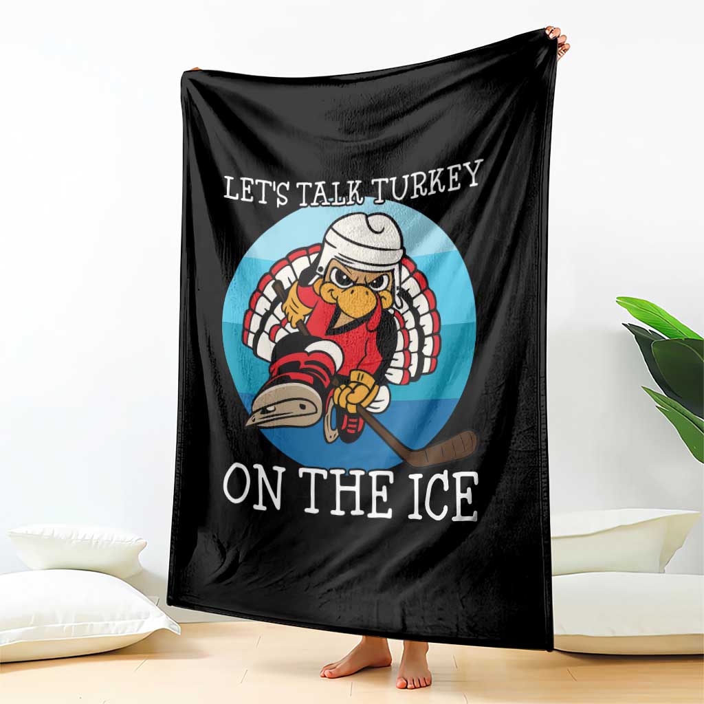 Lets Talk Turkey On The Ice Throw Blanket Retro Ocean Blue Ice Hockey Gift - Wonder Print Shop
