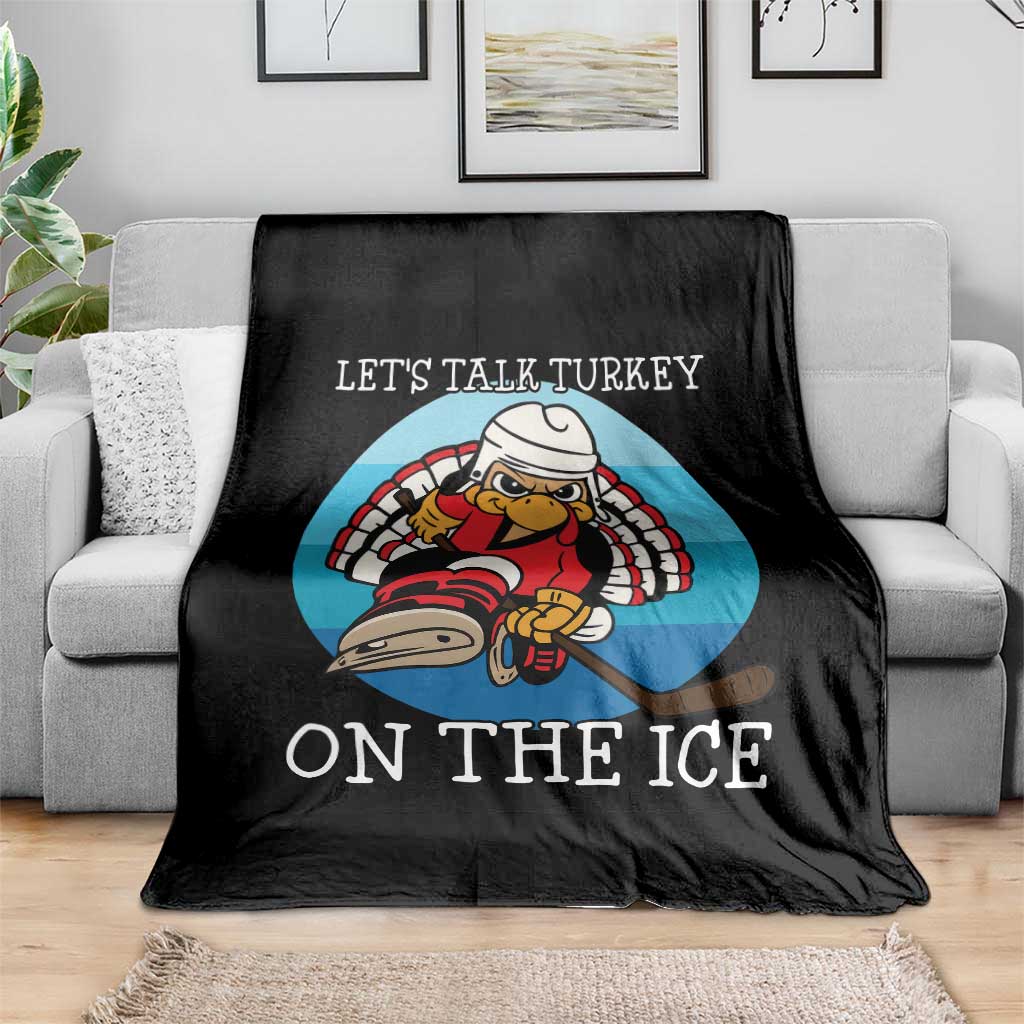 Lets Talk Turkey On The Ice Throw Blanket Retro Ocean Blue Ice Hockey Gift - Wonder Print Shop