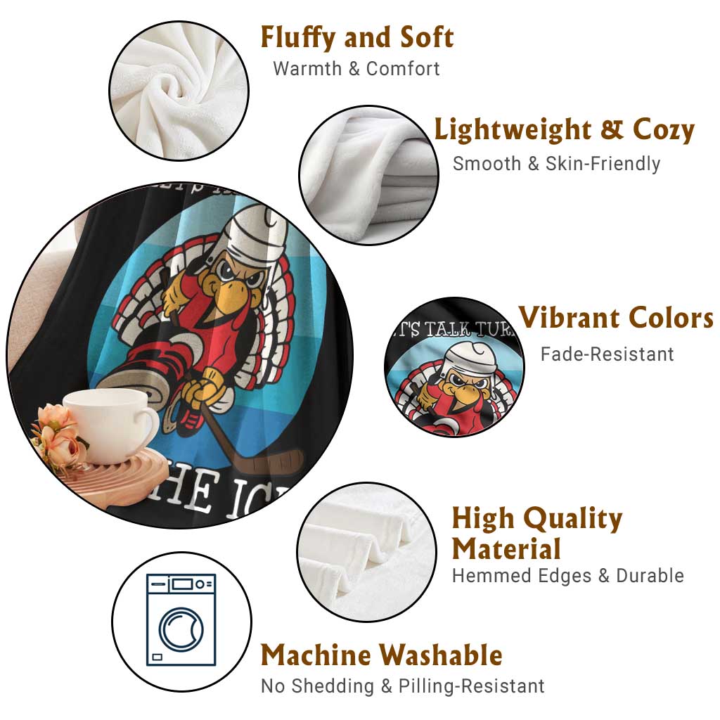 Lets Talk Turkey On The Ice Throw Blanket Retro Ocean Blue Ice Hockey Gift - Wonder Print Shop