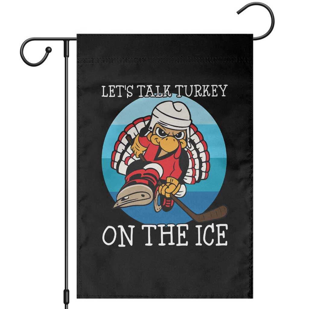 Lets Talk Turkey On The Ice Garden Flag Retro Ocean Blue Ice Hockey Gift - Wonder Print Shop
