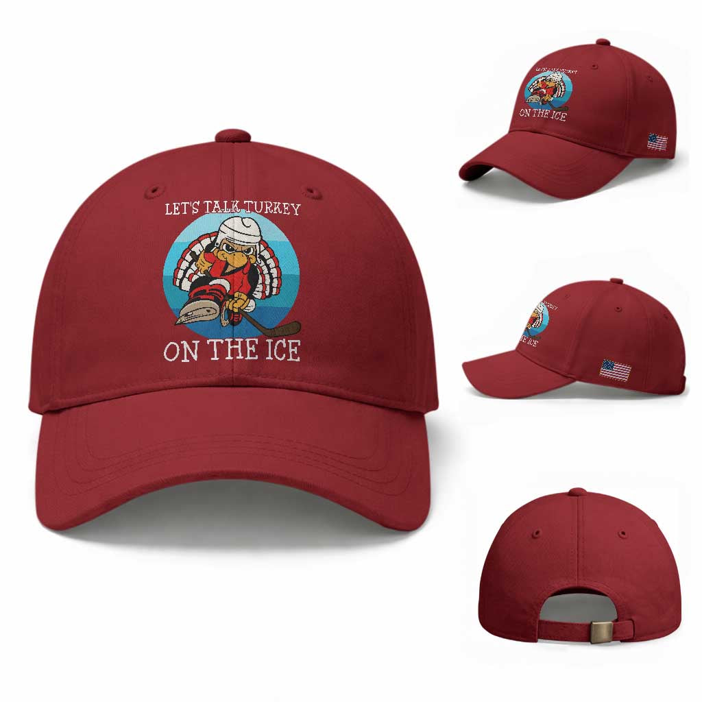 Lets Talk Turkey On The Ice Baseball Cap Retro Ocean Blue Ice Hockey Gift