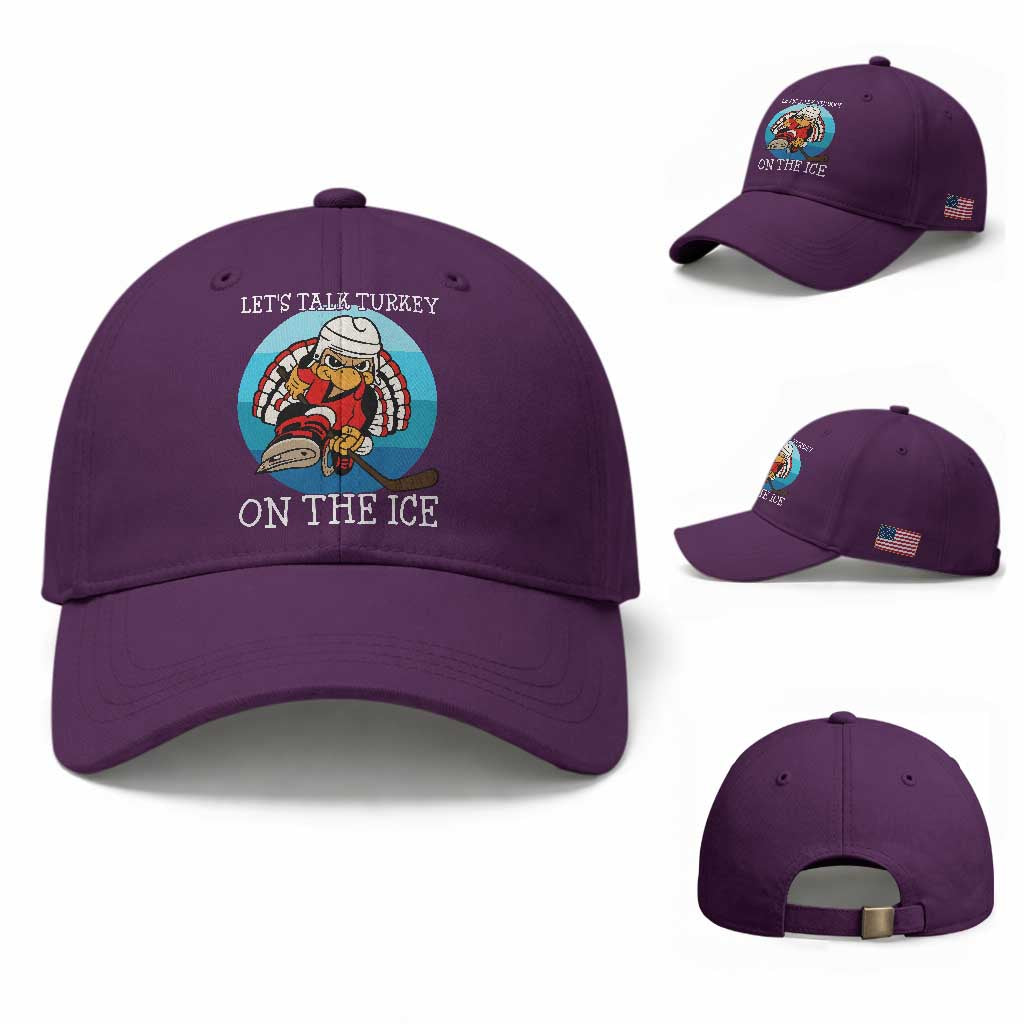 Lets Talk Turkey On The Ice Baseball Cap Retro Ocean Blue Ice Hockey Gift