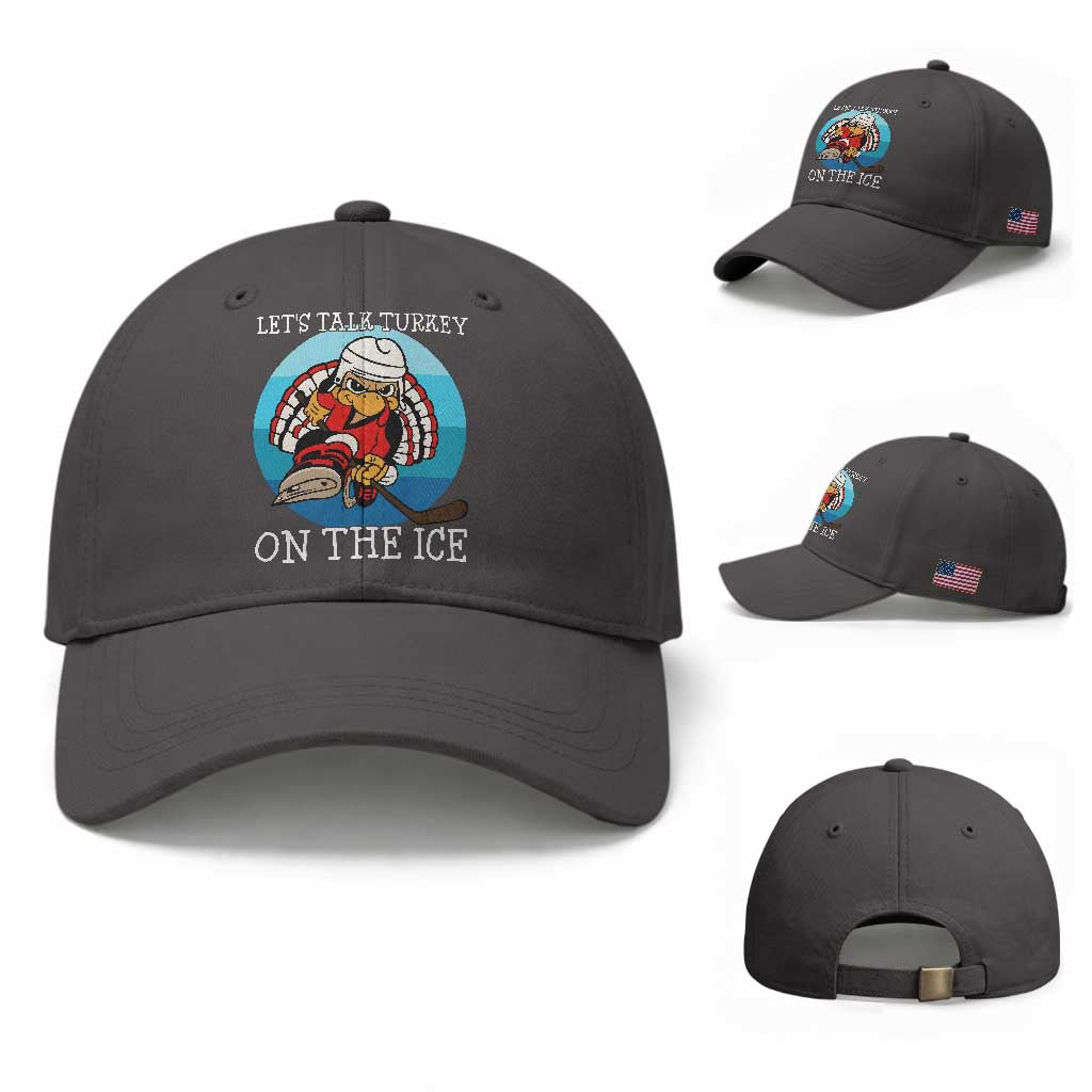 Lets Talk Turkey On The Ice Baseball Cap Retro Ocean Blue Ice Hockey Gift