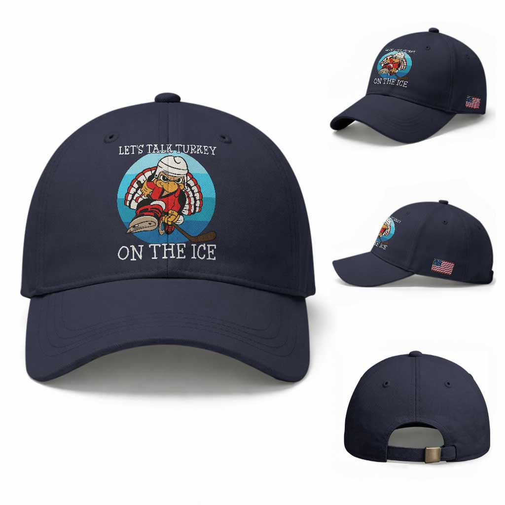 Lets Talk Turkey On The Ice Baseball Cap Retro Ocean Blue Ice Hockey Gift