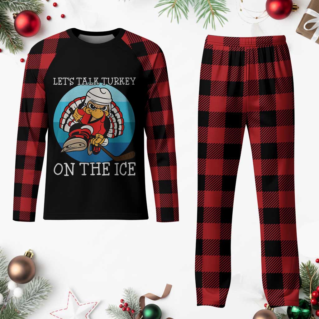 Lets Talk Turkey On The Ice Plaid Pajama Set Retro Ocean Blue Ice Hockey Gift - Wonder Print Shop