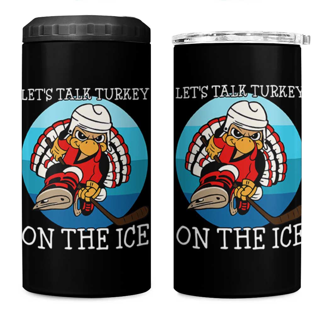 Lets Talk Turkey On The Ice 4 in 1 Can Cooler Tumbler Retro Ocean Blue Ice Hockey Gift - Wonder Print Shop