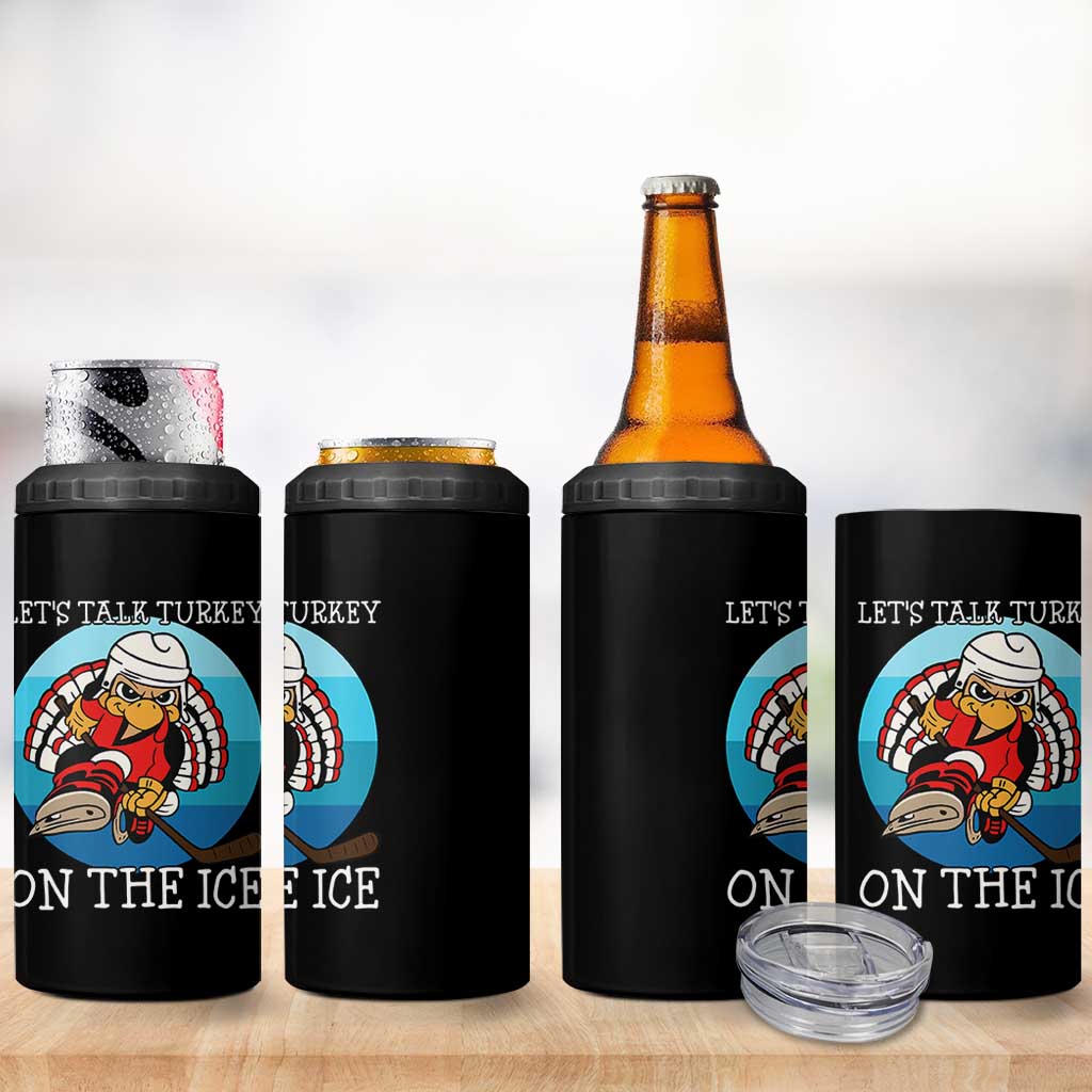 Lets Talk Turkey On The Ice 4 in 1 Can Cooler Tumbler Retro Ocean Blue Ice Hockey Gift - Wonder Print Shop