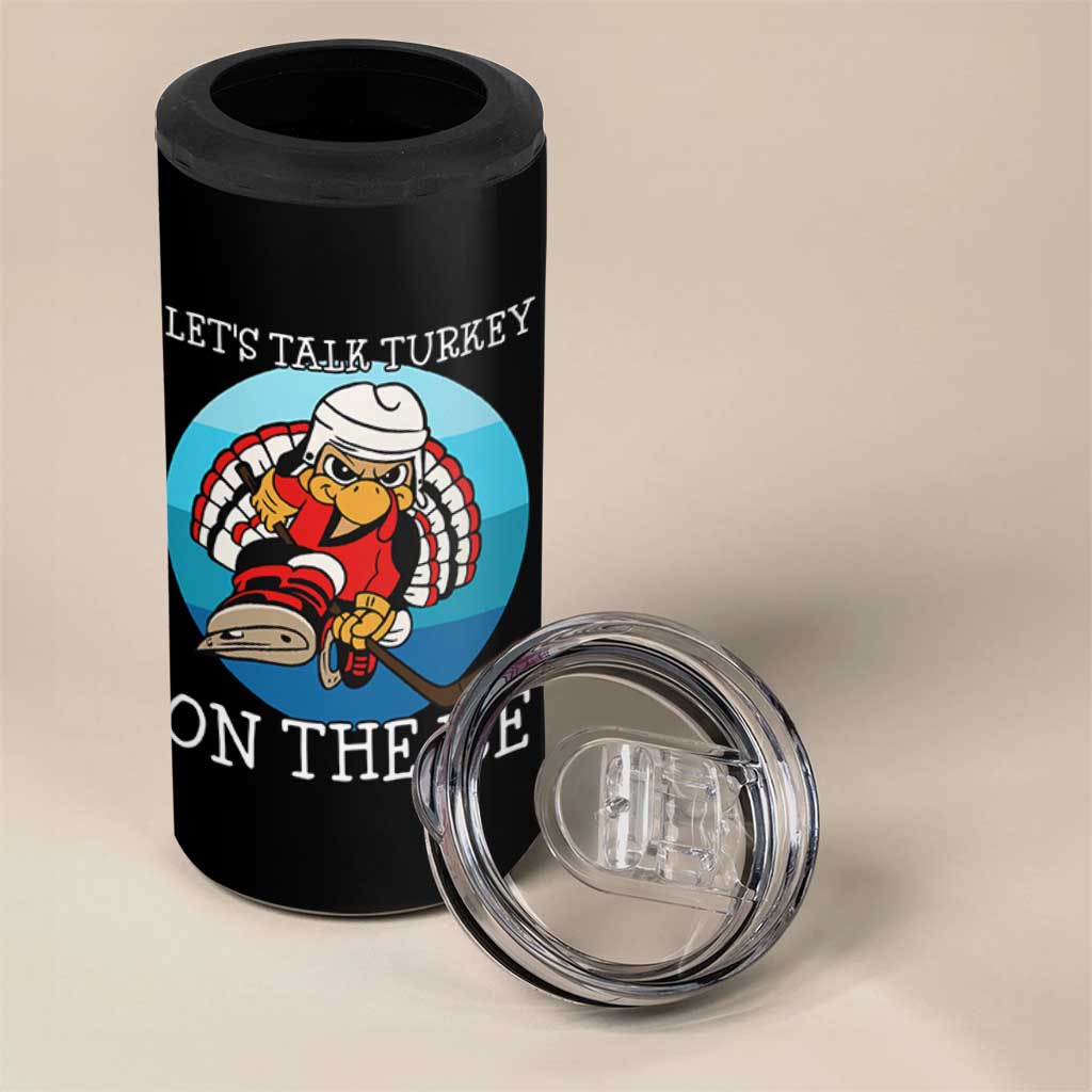 Lets Talk Turkey On The Ice 4 in 1 Can Cooler Tumbler Retro Ocean Blue Ice Hockey Gift - Wonder Print Shop